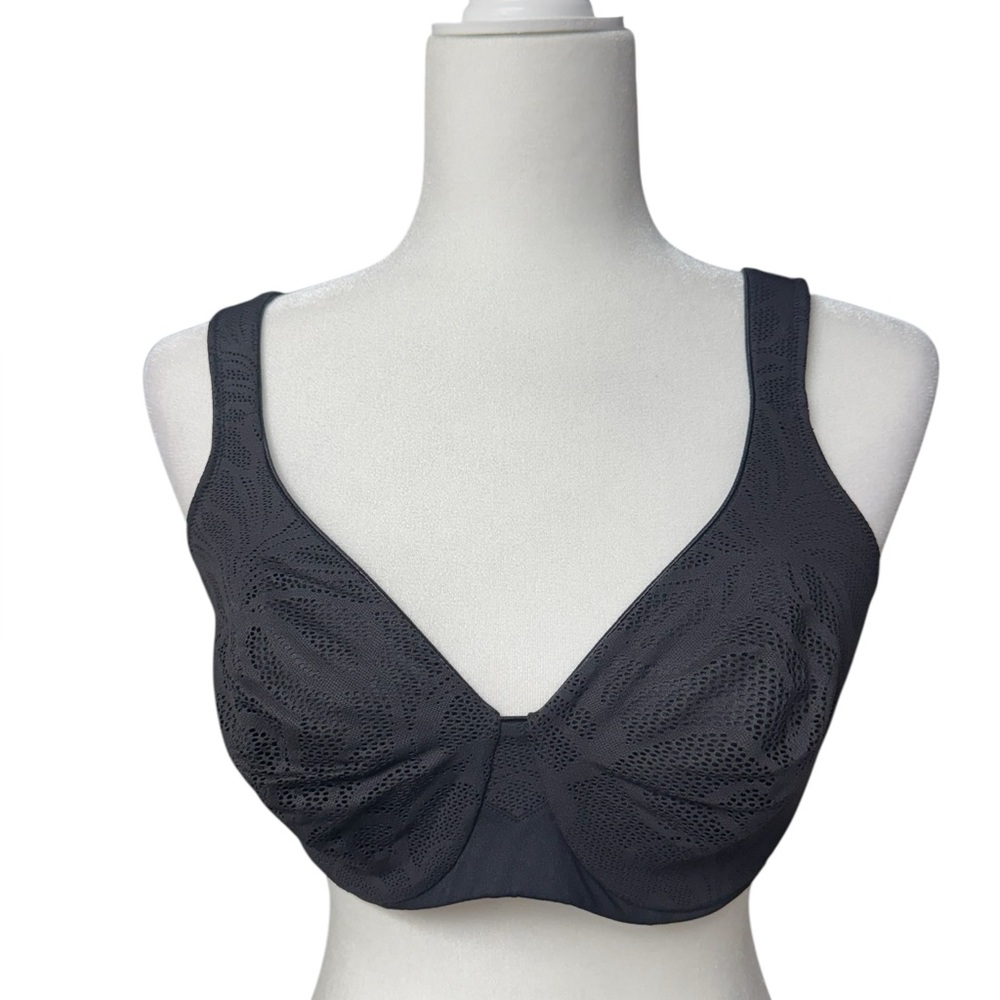 Bali Black Lace Bra 36D underwire floral design nylon spandex EUC